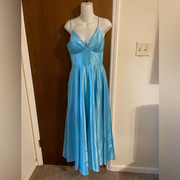 Satin blue prom gown - Picture 1 of 6